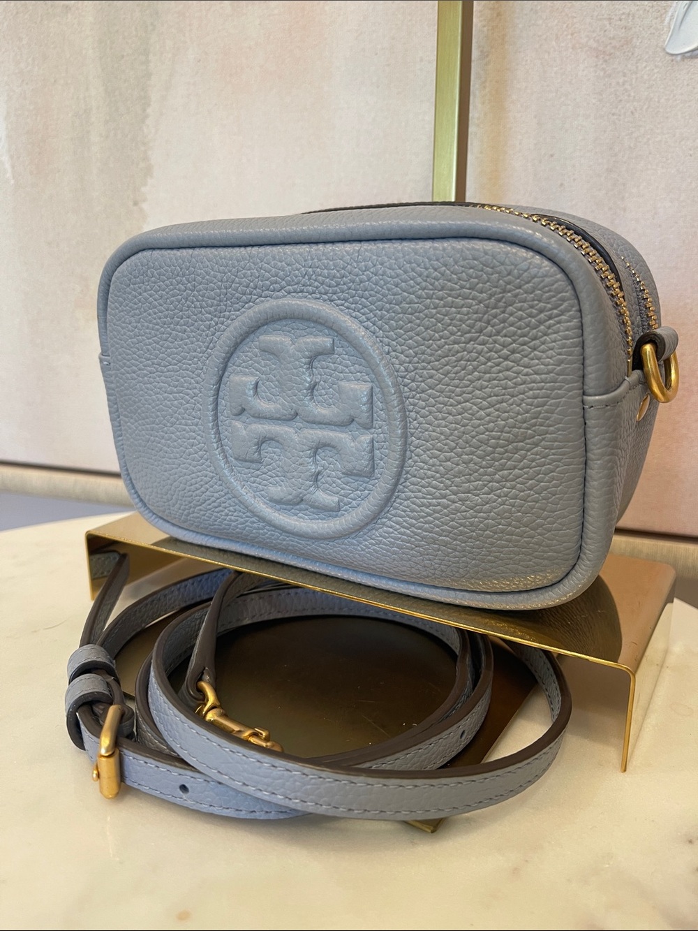 Tory Burch Pebbled Leather Crossbody in Slate Blue - Picture 2 of 7